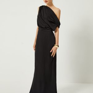 Satin One Shoulder Off-Split Long Dress for Y2K Fashion and Coquette Aesthetic Looks