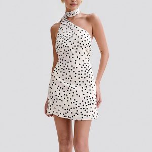 Satin Polka Dot Asymmetrical Dress - Y2K Aesthetic Cute Dress for Coquette Style Outfits