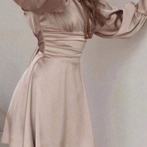 Satin Puff Sleeve Backless Dress - Y2K Aesthetic Party Dress for Chic Outfits