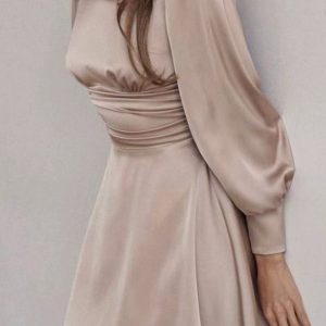 Satin Puff Sleeve Backless Dress - Y2K Aesthetic Party Dress for Chic Outfits