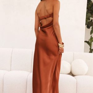 Satin Solid Color Strapless Midi Dress for Y2K Fashion & Coquette Aesthetic Looks