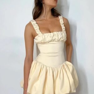 Satin Suspender Mini Dress for Women - Sexy Sleeveless Ruched Summer Party Gown