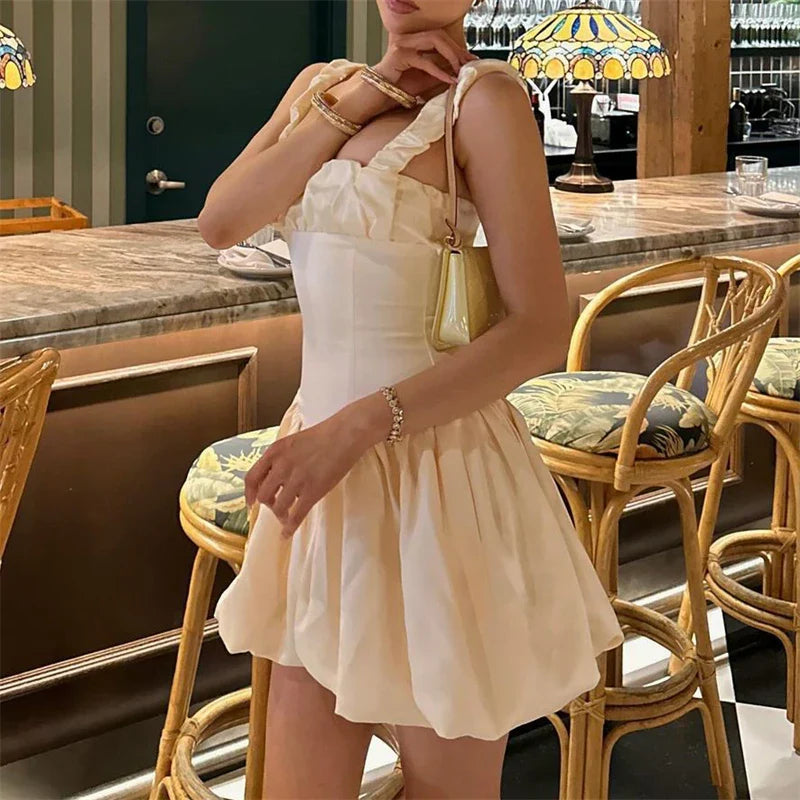 Satin Suspender Mini Dress for Women - Sexy Sleeveless Ruched Summer Party Gown