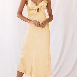 Satin Tie-Front Cutout Cami Dress - Y2K Aesthetic Fashion for Chic Outfits