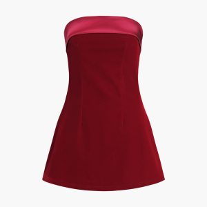 Satin Velvet Strapless Mini Dress - Y2K Aesthetic Party Dress for Chic Nights Out