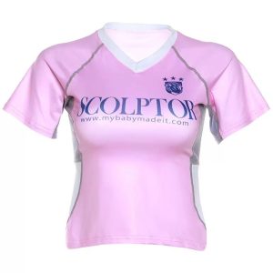 Scolptor Y2K Aesthetic Letter Print T-Shirt for Trendy Coquette and Grunge Styles