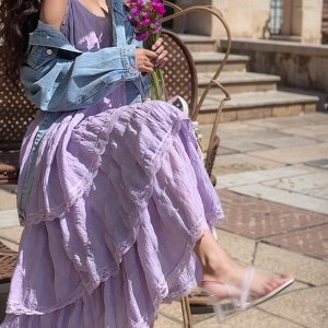 Seaside Holiday French Lace Sling Dress - Summer Fairy Mori Style in Purple for Aesthetic Vibes