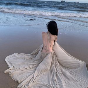 Seaside Holiday Open Back Y2K Aesthetic Dress for Stunning Summer Vibes