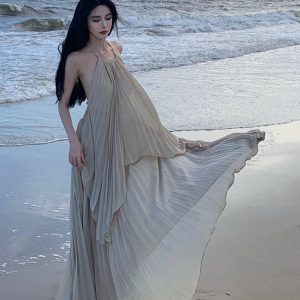 Seaside Holiday Open Back Y2K Aesthetic Dress for Stunning Summer Vibes