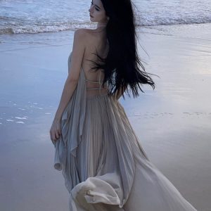 Seaside Holiday Open Back Y2K Aesthetic Dress for Stunning Summer Vibes