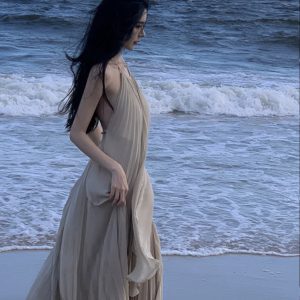 Seaside Holiday Open Back Y2K Aesthetic Dress for Stunning Summer Vibes