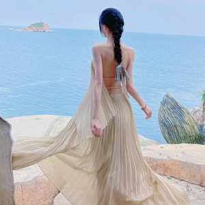 Seaside Vacation Dress: Classy Flowy Fairy Skirt for Aesthetic Photography Moments