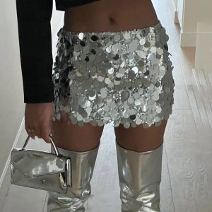 Sequin Bodycon Mini Skirt for Women - Y2K High Waist Casual Club Fashion Skirt