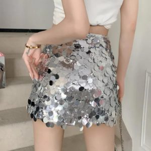 Sequin Bodycon Mini Skirt for Women - Y2K High Waist Casual Club Fashion Skirt