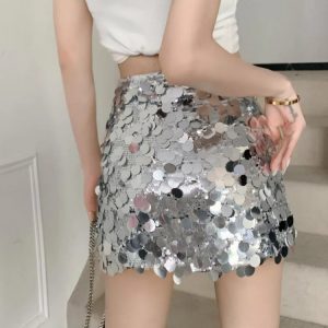 Sequin Bodycon Mini Skirt for Women - Y2K High Waist Casual Club Fashion Skirt