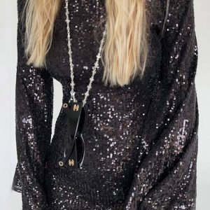 Sequined Flare Sleeve Dress - Y2K Aesthetic Party Dress for Chic Coquette Style