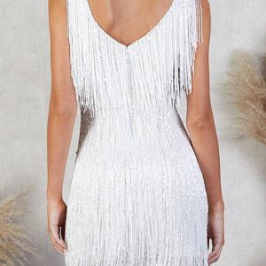 Sequined Tassel Mini Dress for Y2K Fashion Lovers - Chic Party Outfit with Aesthetic Appeal