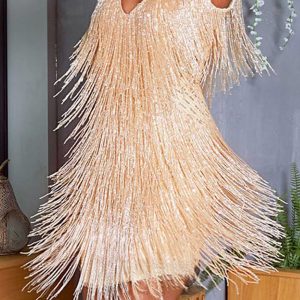 Sequined Tassel Mini Dress for Y2K Fashion Lovers - Chic Party Outfit with Aesthetic Appeal