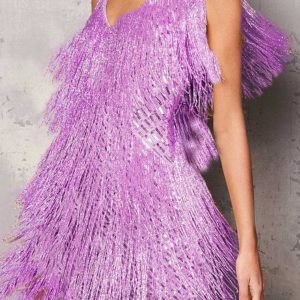 Sequined Tassel Mini Dress for Y2K Fashion Lovers - Chic Party Outfit with Aesthetic Appeal