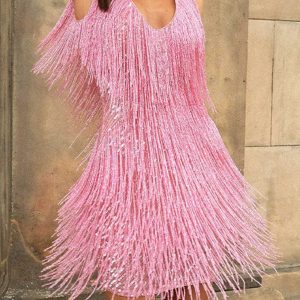 Sequined Tassel Mini Dress for Y2K Fashion Lovers - Chic Party Outfit with Aesthetic Appeal