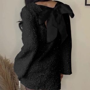 Sequined Velvet Bowknot Mini Dress - Y2K Aesthetic Party Dress for Chic Nights