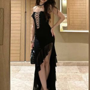 Sexy Hollow Out Deep V Neck Lace Dress with Side Slit - Elegant Bandage Strap Party Dress