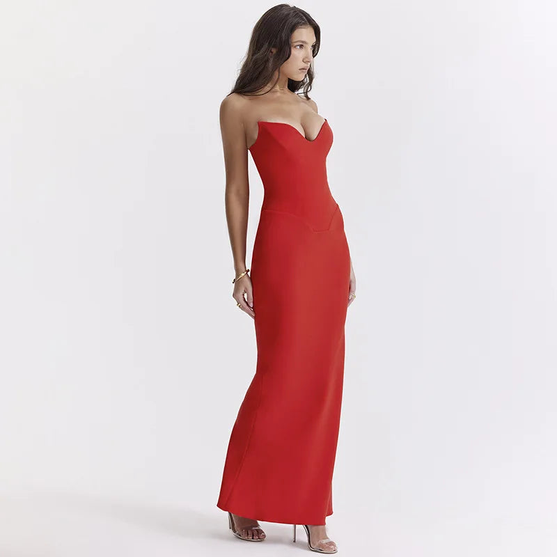 Sexy Strapless Backless Y2K Bodycon Maxi Dress with Split for Summer Party 2024