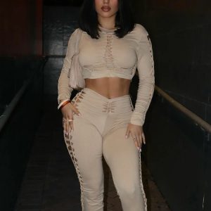 Sexy Y2K Aesthetic Hollow Out Long Sleeve Crop Top & High Waist Skinny Pants Set for Club Wear