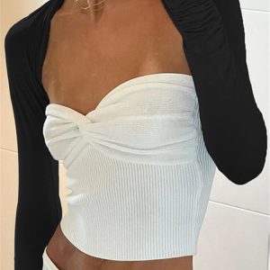 Sexy Y2K Cropped Tube Top for Women - Strapless Off-Shoulder Knit Bustier Tee