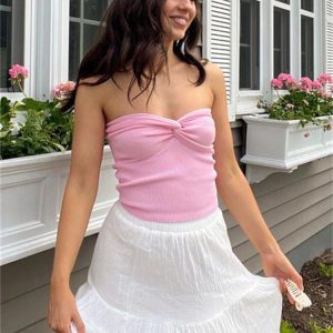 Sexy Y2K Cropped Tube Top for Women - Strapless Off-Shoulder Knit Bustier Tee