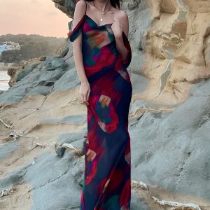 Sheer Floral Print Cami Dress - Y2K Aesthetic Maxi Dress for Boho and Coquette Styles