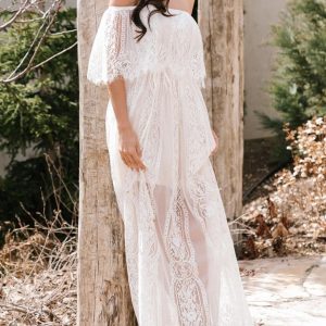 Sheer Lace Jacquard Cold Shoulder Dress - Y2K Aesthetic Long Dress for Chic Outfits