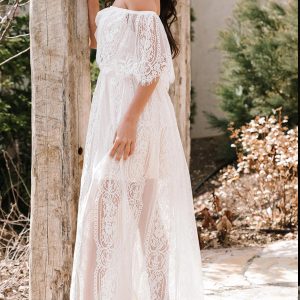 Sheer Lace Jacquard Cold Shoulder Dress - Y2K Aesthetic Long Dress for Chic Outfits