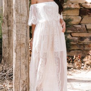 Sheer Lace Jacquard Cold Shoulder Dress - Y2K Aesthetic Long Dress for Chic Outfits