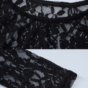 Sheer Lace Long Sleeve Maxi Dress for Y2K Aesthetic and Coquette Style Outfits