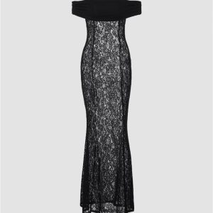 Sheer Lace Off-Shoulder Maxi Dress - Y2K Fashion & Coquette Aesthetic Style