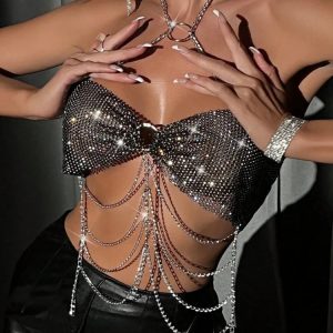 Shining Rhinestone Crop Top for Women - Sexy Backless Hollow Out Vest for Y2K Club Fashion