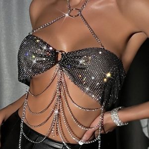 Shining Rhinestone Crop Top for Women - Sexy Backless Hollow Out Vest for Y2K Club Fashion