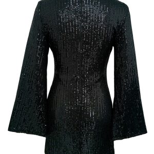 Shiny Sequin Bell Sleeve Dress - Trendy Casual Fashion for Y2K and Coquette Aesthetic