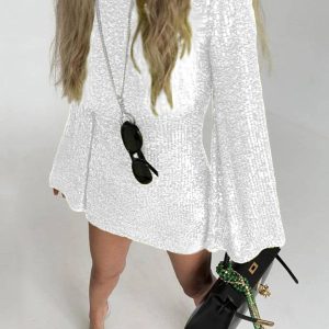 Shiny Sequin Bell Sleeve Dress - Trendy Casual Fashion for Y2K and Coquette Aesthetic