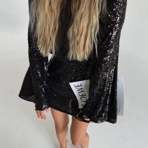 Shiny Sequin Bell Sleeve Dress - Trendy Casual Fashion for Y2K and Coquette Aesthetic