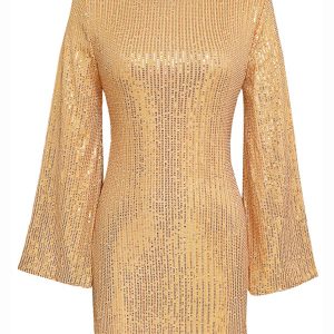 Shiny Sequin Bell Sleeve Dress - Trendy Casual Fashion for Y2K and Coquette Aesthetic