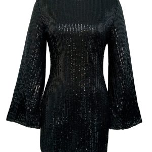 Shiny Sequin Bell Sleeve Dress - Trendy Casual Fashion for Y2K and Coquette Aesthetic