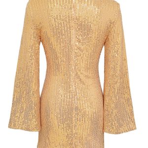 Shiny Sequin Bell Sleeve Dress - Trendy Casual Fashion for Y2K and Coquette Aesthetic