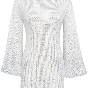 Shiny Sequin Bell Sleeve Dress - Trendy Casual Fashion for Y2K and Coquette Aesthetic