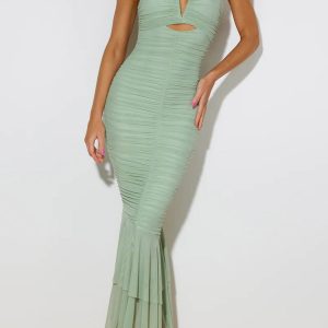 Shirred Corset Fishtail Dress - Y2K Aesthetic Chic for Trendy Outfits