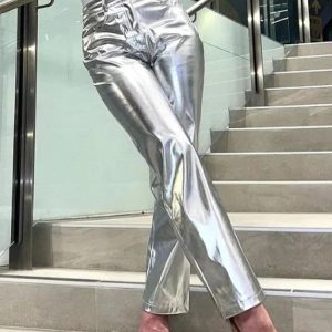 Silver Y2K High Waist Loose Wide Leg Pants for Women - Trendy Clubwear & Streetwear