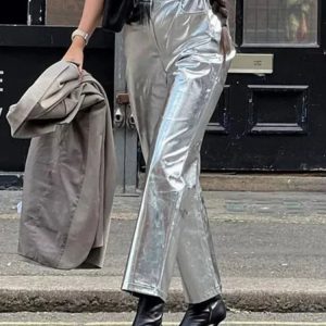 Silver Y2K High Waist Loose Wide Leg Pants for Women - Trendy Clubwear & Streetwear