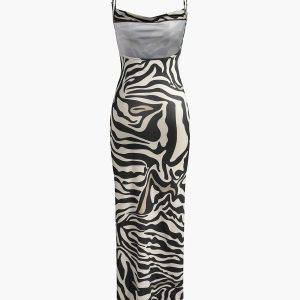 Sleek Backless Zebra Print Dress - Y2K Fashion Slim Fit for a Bold Aesthetic Look