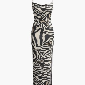 Sleek Backless Zebra Print Dress - Y2K Fashion Slim Fit for a Bold Aesthetic Look